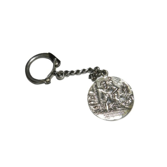 Mexico Sterling Silver San Cristobal Religious Medal Key Chain Protegenos - Picture 2 of 15